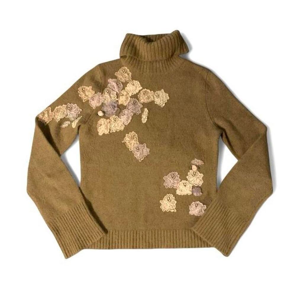 Express y2k lace turtleneck tan